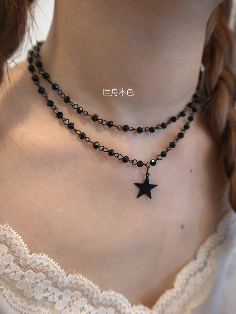 匡舟本色 小众设计 复古暗黑朋克赛博 星星五角星双层项链锁骨链