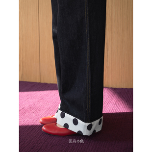 匡舟本色 26早春 法式复古极简高级感 波点卷边高腰 阔腿裤牛仔裤