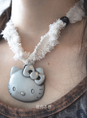 匡舟本色 y2k美式复古 甜妹hello kitty 铁牌毛绒链子项链 可调节