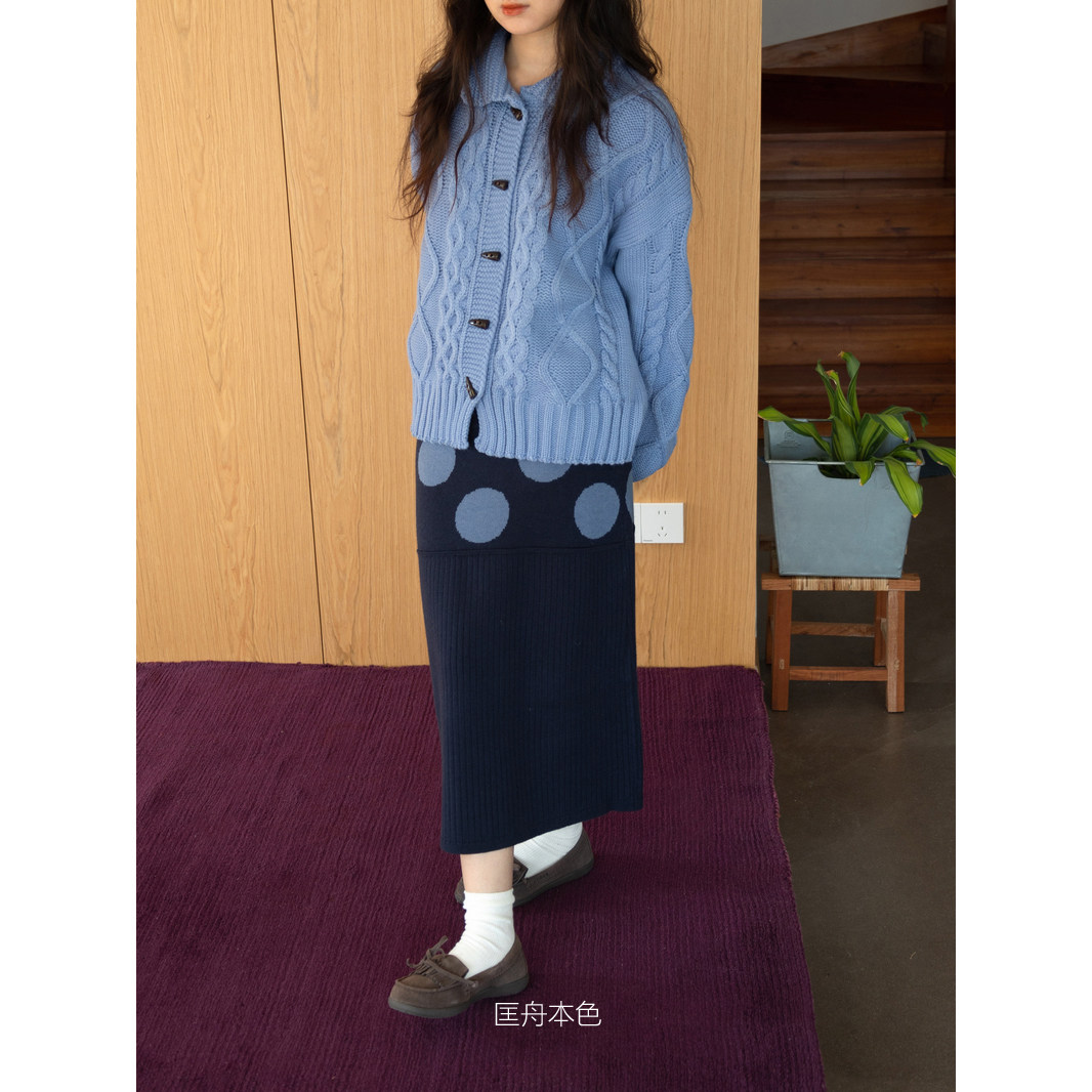 匡舟本色 vintage古着 日系苍井优 文艺复古麻花牛角扣针织毛衣