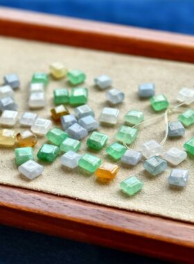 a货玉珠散珠配件冰种翡翠俄罗斯方块散珠玉方糖结玉珠子手链