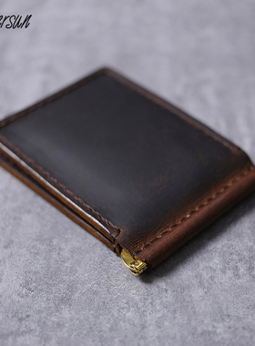 纯手工原创头层牛皮复古钱夹金属个性欧美男士夹子钱包真皮皮夹子