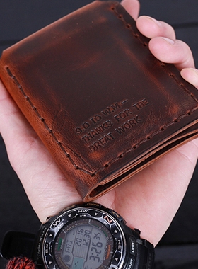 白日梦想家同款纯手工头层牛皮短款钱包疯马皮男友礼物钱夹可刻字