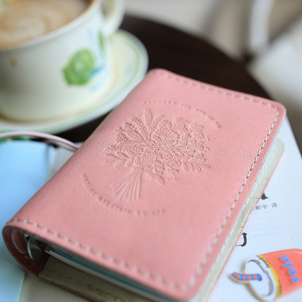 植鞣小牛皮m5A7活页手账小巧随身口袋A8记事本粉色礼物定制