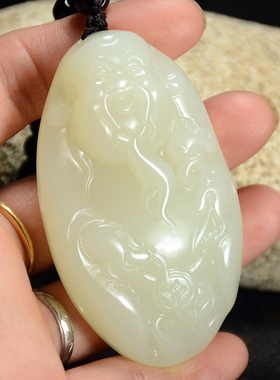 新疆和田玉财神把件白玉财神爷手把件籽料招财聚财财神把玩件挂件