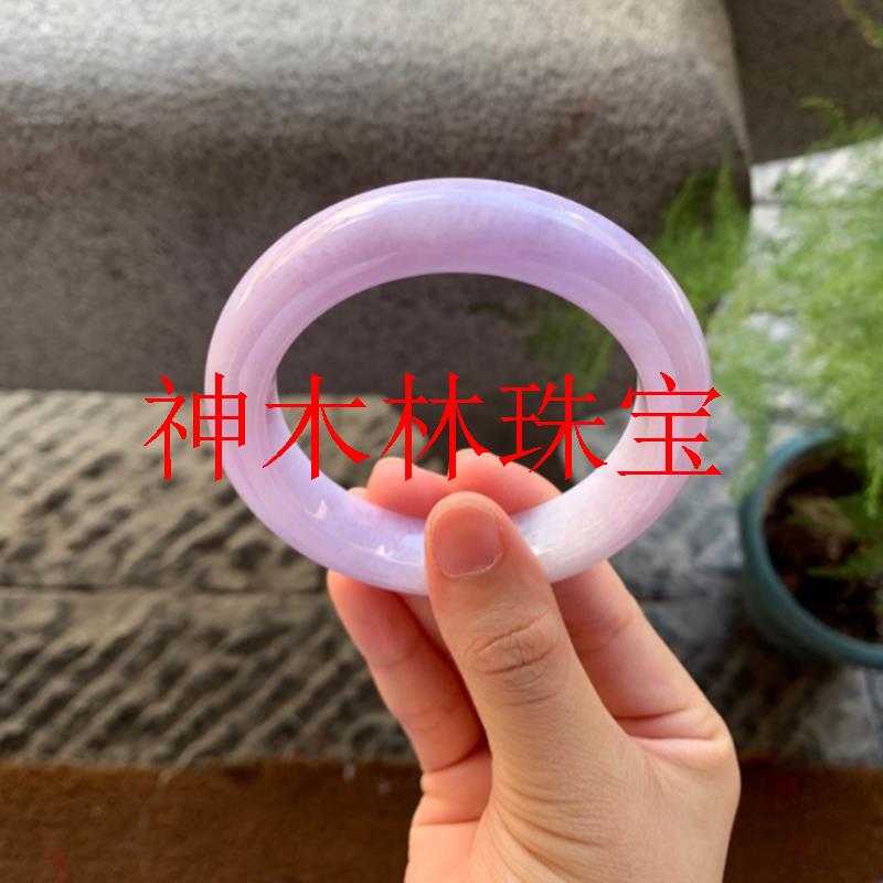 冰糯种紫罗兰正圆条翡翠色玉手镯