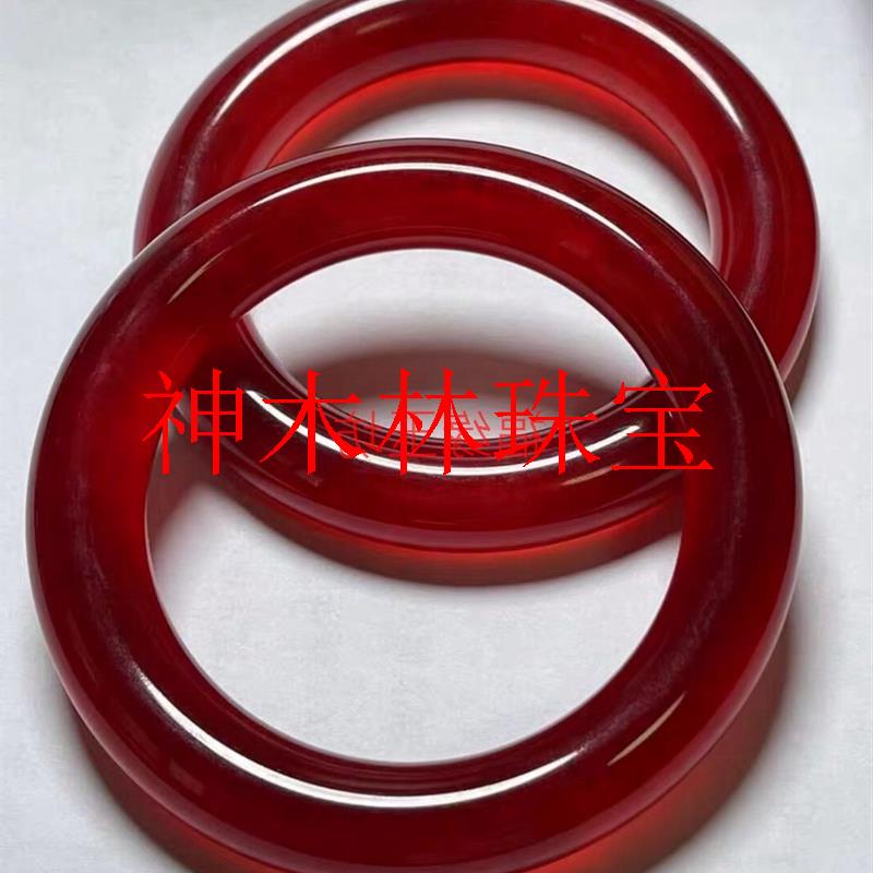 冰种缅甸翡翠色圆条玉手镯女款高端血玉石纯红翡玉镯子女旺夫送礼