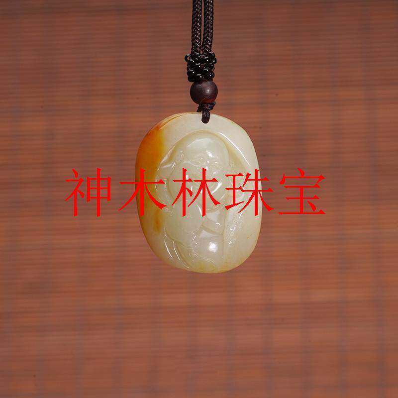 精选和田玉白玉佛公吊坠笑佛原石籽料挂坠玉石女款和田玉吊坠送礼