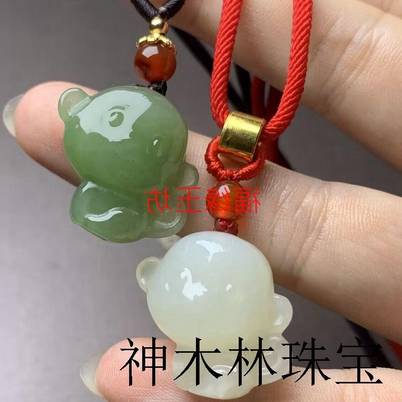 高端新疆和田白玉十二生肖挂件情侣男女款儿童宝宝款精品猴子吊坠