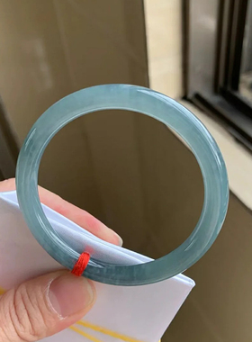 冰种飘花老蓝水细圆条手镯晴水蓝翡翠色玉镯子叮当贵妃美人条玉镯