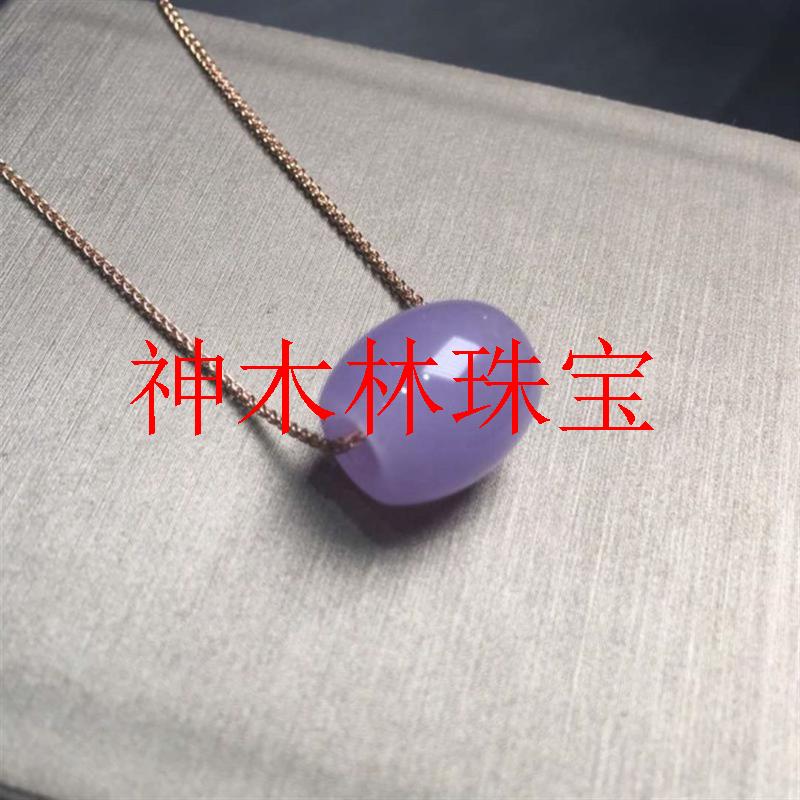 缅甸翡翠色紫罗兰冰糯种转运珠吊坠女款路路通玉挂件项链银锁骨链