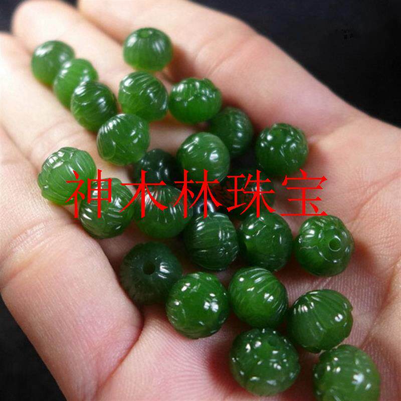 青海料和田玉碧玉莲花珠俄罗斯碧玉莲花散珠项链配件手链耳饰配珠