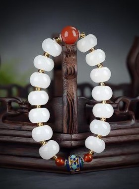 新款特价金丝玉手链算盘珠多宝手串羊脂级白玉老型珠女款时尚饰品