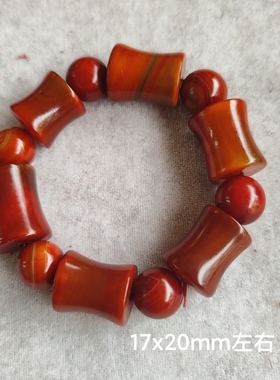 收藏老南红玛瑙手链战国红缠丝竹节圆珠古玉髓手串男女老物件出土