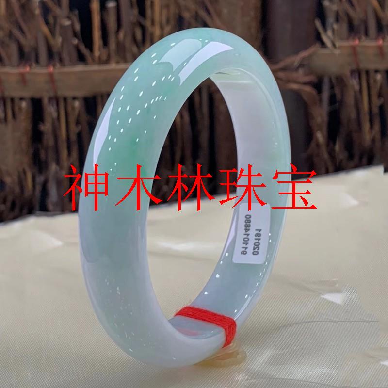 翡翠色玉石手镯扁条浅青绿冰糯种飘紫色玉镯子精选手镯少女款饰品