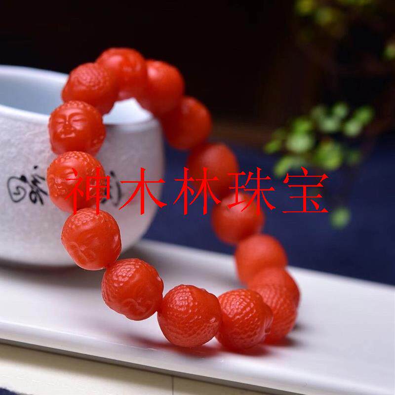 甄选满肉满色保山南红玛瑙弥勒佛头手串龙回纹莲花貔貅手链男女款