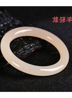 新疆和田玉青海料羊脂玉手镯藕粉色细圆款美人条玉石镯子简约百搭
