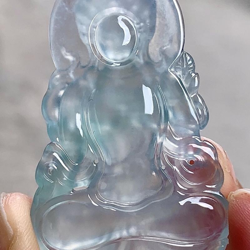 精品缅甸老坑翡翠色高冰种飘花度母观音菩萨吊坠时尚男款挂饰送礼
