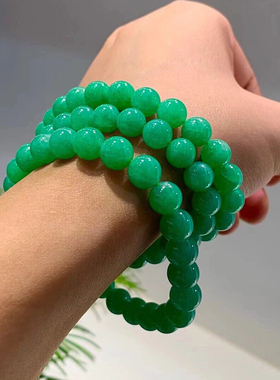缅甸冰阳绿翡翠色圆珠项链大颗粒圆珠串多圈手链处理果绿色毛衣链