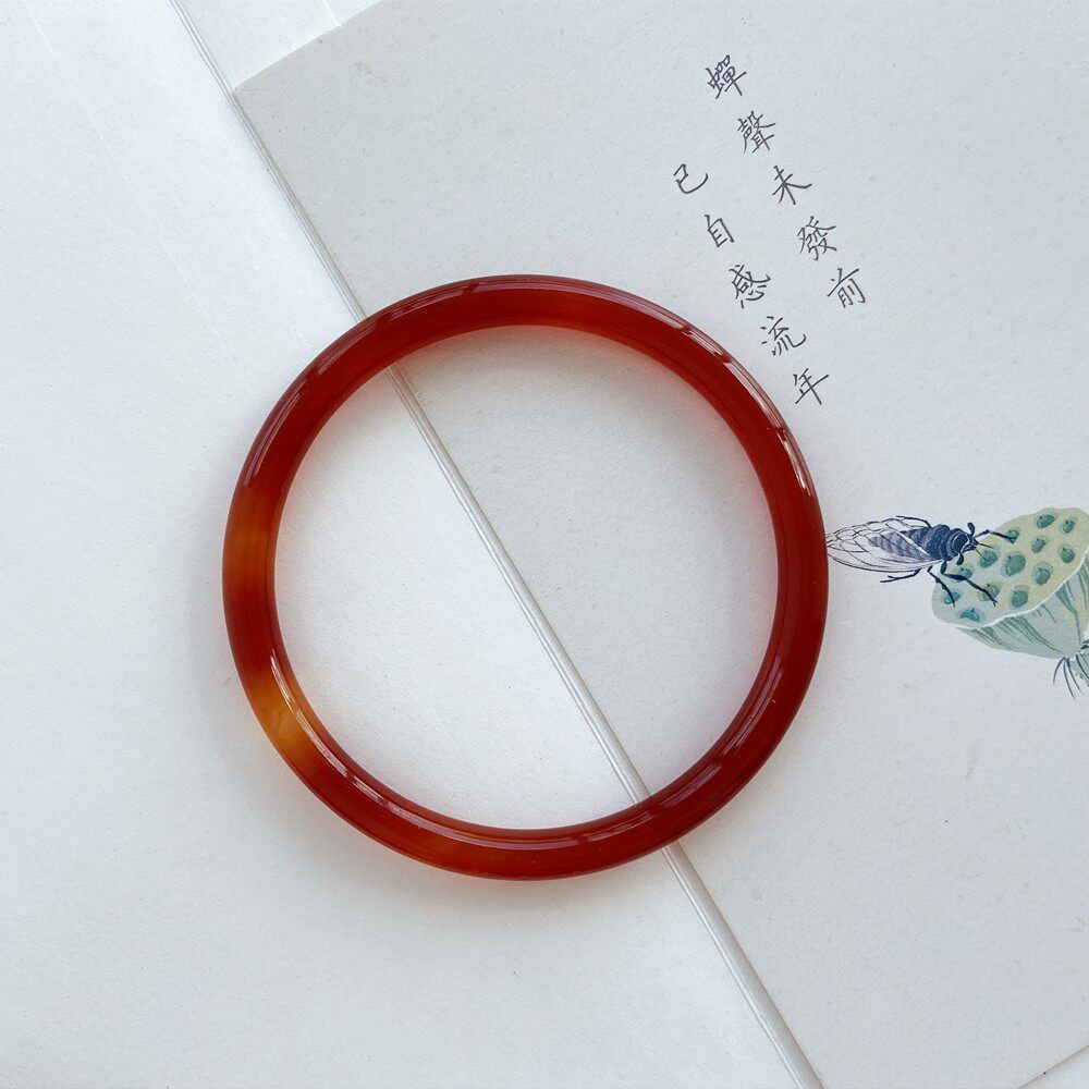 {绣面芙蓉一笑开} 高品质巴西红玛瑙手镯细圆条镯子红文艺复古款