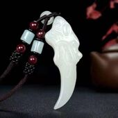 新疆和田玉白玉狼牙龙牙霸气吊坠项链男女同款 个性 饰品玉佩挂饰品