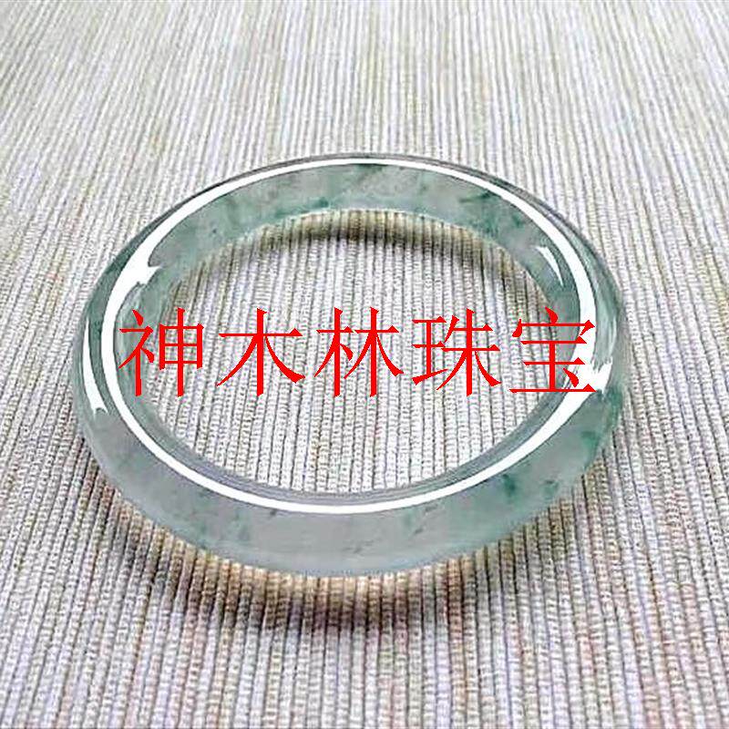 缅甸老坑翡翠色玉手镯阳绿透亮细圆条玉镯高冰飘蓝花正圈镯子女款