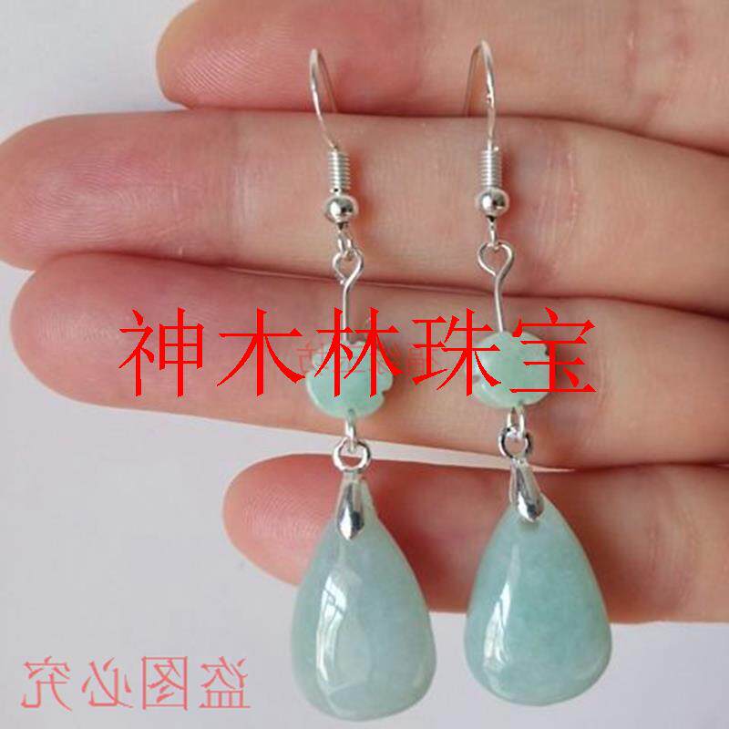 精选缅甸翡翠色货耳环水滴耳坠复古玉耳钩冰种耳玉坠银饰饰品送礼