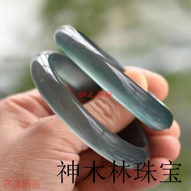 精品缅甸老坑高冰马料库里蓝冰透手镯晕染老蓝水新中式气质贵妃镯
