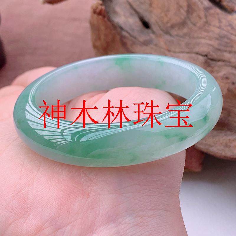 缅甸冰种正阳绿飘花翡翠色手镯冰糯种女款贵妃镯冰透阳绿正圈手镯