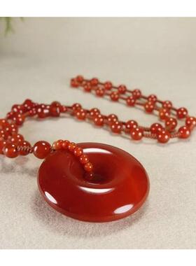 红玛瑙平安扣葫芦吊坠项链冰种玉髓福禄毛衣链女士挂件民族风玉佩