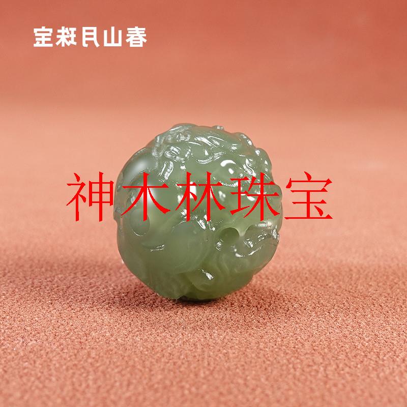 新疆原矿和田玉湖水绿色貔貅单珠招财进宝貔貅散珠手串配隔珠饰件