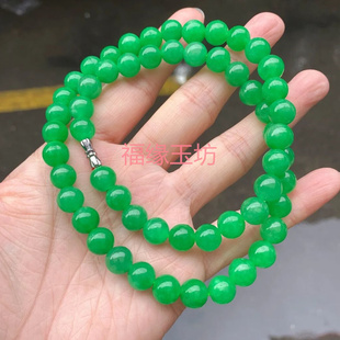 缅甸满绿翡翠色大珠子玉项链冰糯种阳绿圆珠男女同款珠链多圈手串