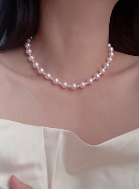 S925纯银小众粉色珍珠项链气质潮