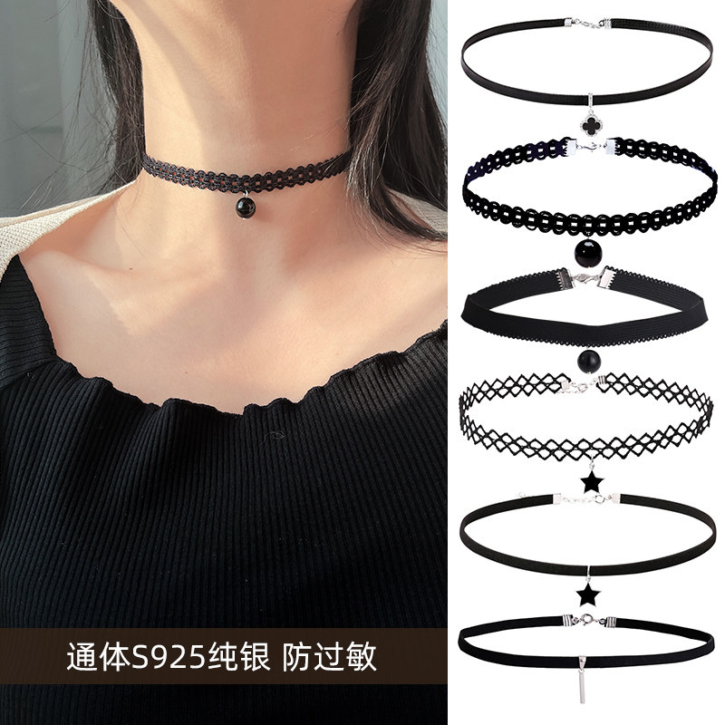 纯银多种款式黑色choker短款颈链