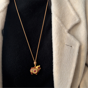 马年新中式马上有钱滴油红色小马毛衣链本命年长款项链女轻奢小众