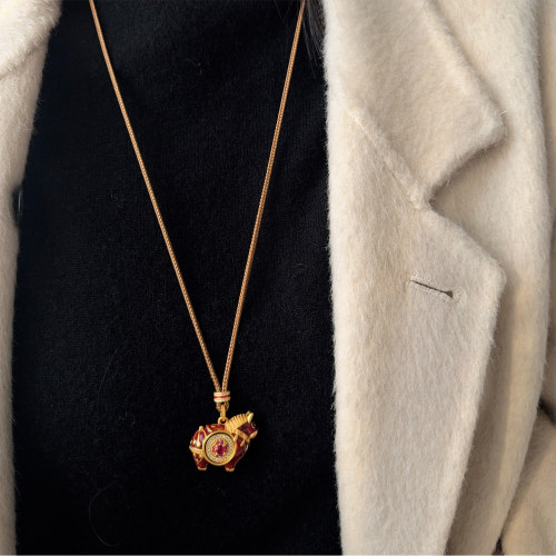 马年新品新中式滴油红色小马项链