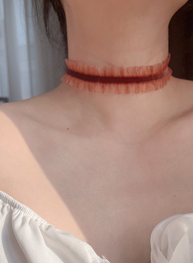 独特荷叶边蕾丝925纯银项圈颈链