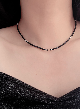 博主同款纯银黑尖晶隔碎银子项链