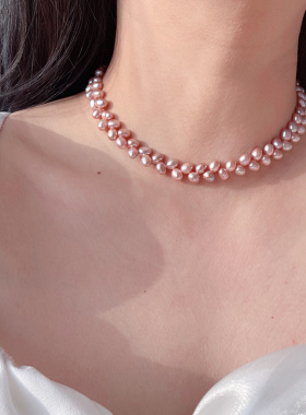 稀有紫色麦穗珍珠项链925纯银潮