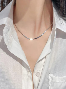 重工纯银扁蛇骨链刀片项链颈链潮