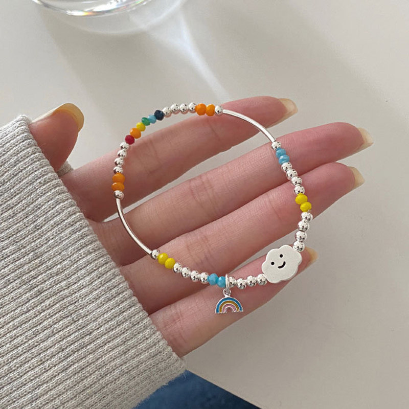 s925纯银云朵彩虹串珠手链