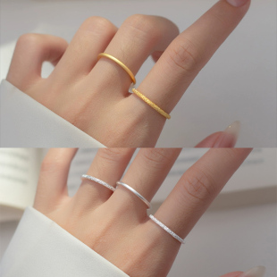 金店同款足银999磨砂素圈戒指纯银女轻奢高级感极简ins风食指指环