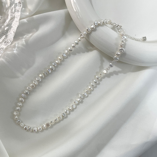 精品稀有强光碎银子天然巴洛克小花瓣珍珠项链女轻奢高级感锁骨链