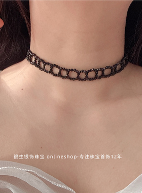 手工编织S925纯银黑尖晶锁骨链