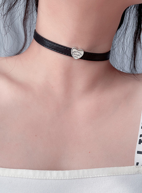 纯银爱心吊坠高级皮绳颈链choker