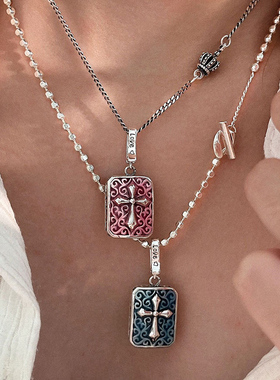 通体纯银十字架方盒单独吊坠多色