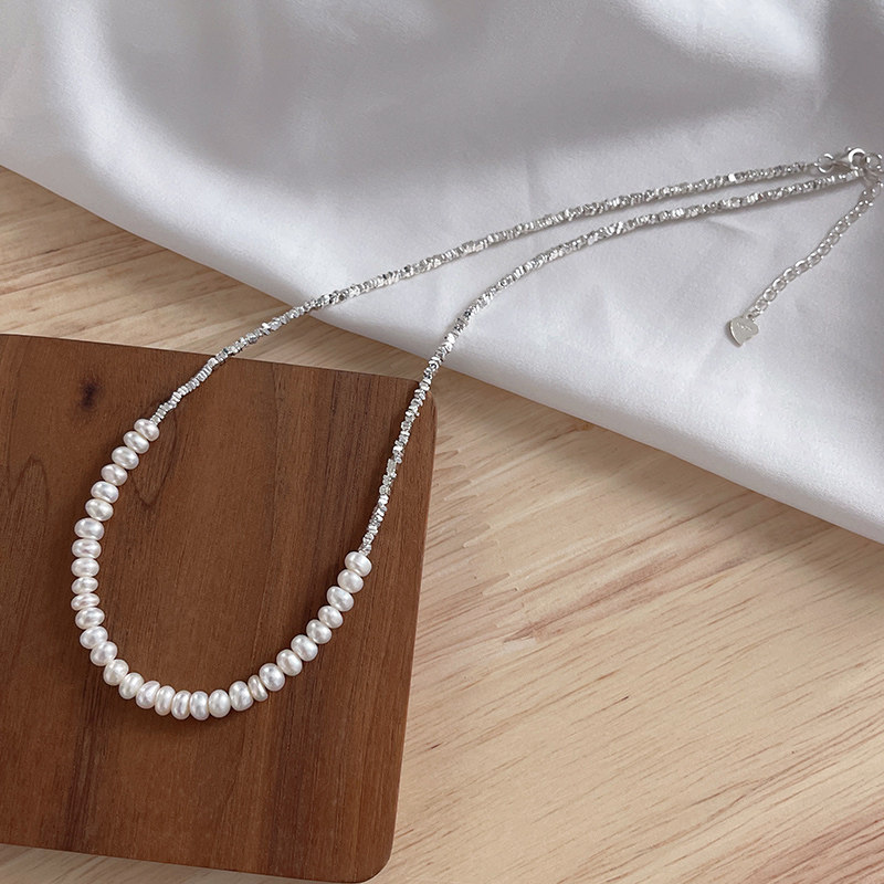 s925纯银高级感碎银子珍珠项链女款2026新款锁骨链轻奢小众设计潮