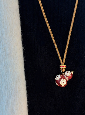 高档新中式山茶花四叶草葫芦项链