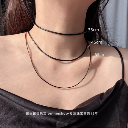 粗细可选穿吊坠圆皮绳项链女款百搭颈链choker黑色皮绳项圈锁骨链