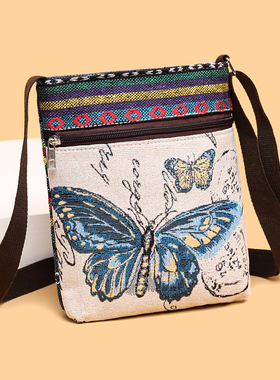 帆布包包女手机包中国风刺绣可爱学生民族风小挎包织布单肩斜挎包